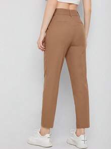 EURMUSE Women's Solid Color Simple Daily Suit Pants  - Mocha Brown - View 2