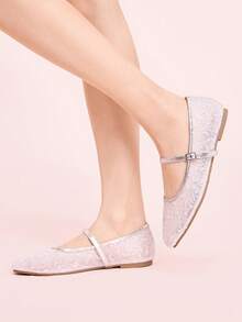CUCCOO DOLLMOD Women's Shoes Silver Mesh Embroidery Decorative Flat Bottom Mary Jane Spring Shoes - silver white - View 5