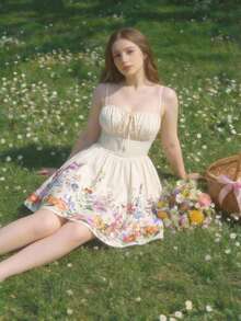 SHEIN MOD 大码女式印花吊带连衣裙，适合春夏、海滩、度假、波西米亚风格，采用束身胸衣式设计。 - 彩色 - 查看 6