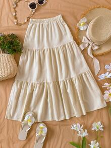 Tween Girls' Summer Casual Vacation Shell Print A-Line Skirt - Apricot - View 2