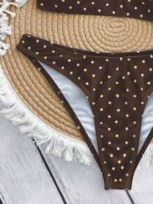 Swim Mod Bộ bikini gợi cảm cổ chữ V màu xanh hải quân và trắng chấm bi kiểu Bohemian, dây đeo có thể điều chỉnh, dành cho kỳ nghỉ. - Nhiều màu - Xem 5