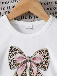 Emery Rose Kids Young Girl Summer Casual Leopard Print Bow T-Shirt And Ruffle Shorts Set - Khaki - View 9