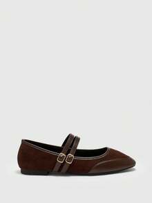 CUCCOO BIZCHIC Sepatu Flat Kasual Serbaguna Wanita dengan Desain Gesper, Cocok untuk Hari Valentine dan Musim Semi. - Coffee Brown - View 8