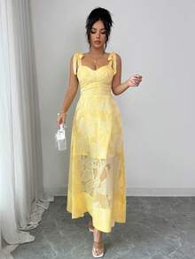 EMERY ROSE Ladies Weave Elegant Summer Long Dresses For Vacation - Yellow - View 3