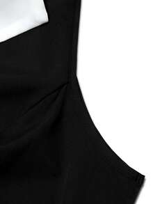 SHEIN Ladiora 女士撞色滚边无袖上衣和褶裥阔腿裤优雅两件套 - 黑與白 - 查看 5