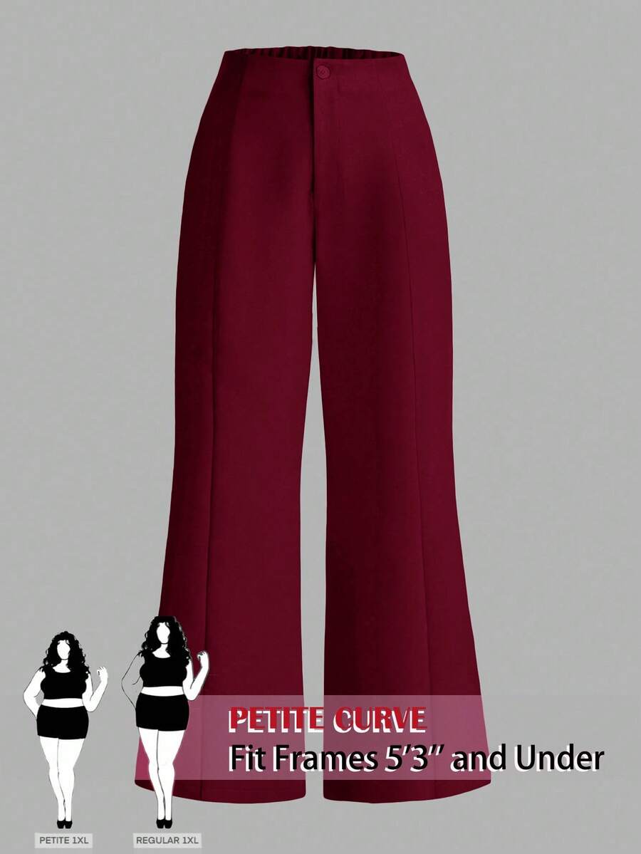 SHEIN PETITE CURVE 大码纯色休闲裤 - 紅色 - 查看 1