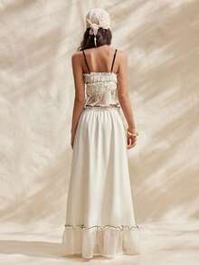 Easelle 波西米亚风装饰低腰性感浪漫两件套女装 - 杏色 - 查看 3