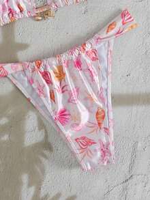 Bonvoyette 夏季度假性感时尚全印花海洋图案挂脖两件套比基尼 - 彩色 - 查看 5