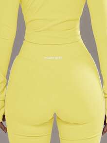 Musera Sport 侧条纹修身喇叭瑜伽裤套装（仅下装）板式网球秋冬运动服健身房锻炼合金 - 鵝黃色 - 查看 5
