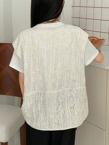 DAZY 少女蕾丝无袖背心外套 - 白色 - 查看 2