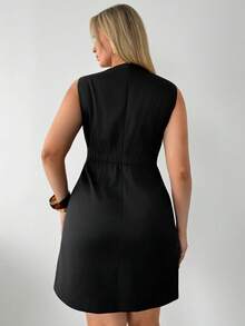 Auralis 大码女式夏季休闲度假风黑色金属装饰收腰连衣裙 - 黑色 - 查看 2