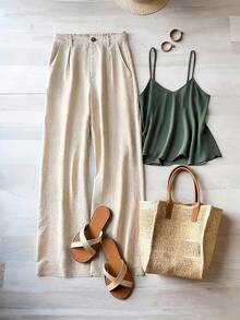 Franclia Women's Spaghetti Strap Sleeveless Summer Camisole And Straight Leg Pants 2 Pieces Set - Multicolor - View 3