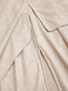 Sweetra Rok Suede Vintage Ukuran Besar, Rok A-Line dengan Pinggang Elastis dan Hem Asimetris, Musim Semi/Musim Gugur - Aprikot - View 5