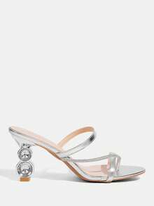 CUCCOO TILAWA Zapatos de mujer clásicos y sencillos, sandalias de tacón alto de moda con combinación de correa, gran rhinestone brillante, sandalias de tacón alto heterosexuales para citas, tardes de té, banquetes, fiestas y uso sexy - Plateado - Ver 9