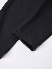 SHEIN 少女纯色针织高弹舒适交叉露背运动文胸和高腰紧身裤运动套装，适合瑜伽 - 黑色 - 查看 9