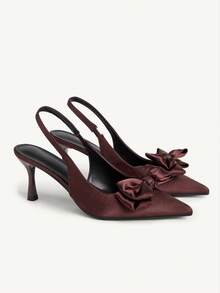 CUCCOO CHICEST Giày nữ mùa xuân hè, kiểu dáng gợi cảm, mũi nhọn, gót mỏng 7.5cm, chất liệu satin, màu trơn, thích hợp đi làm, hẹn hò. - Màu nâu - Xem 2
