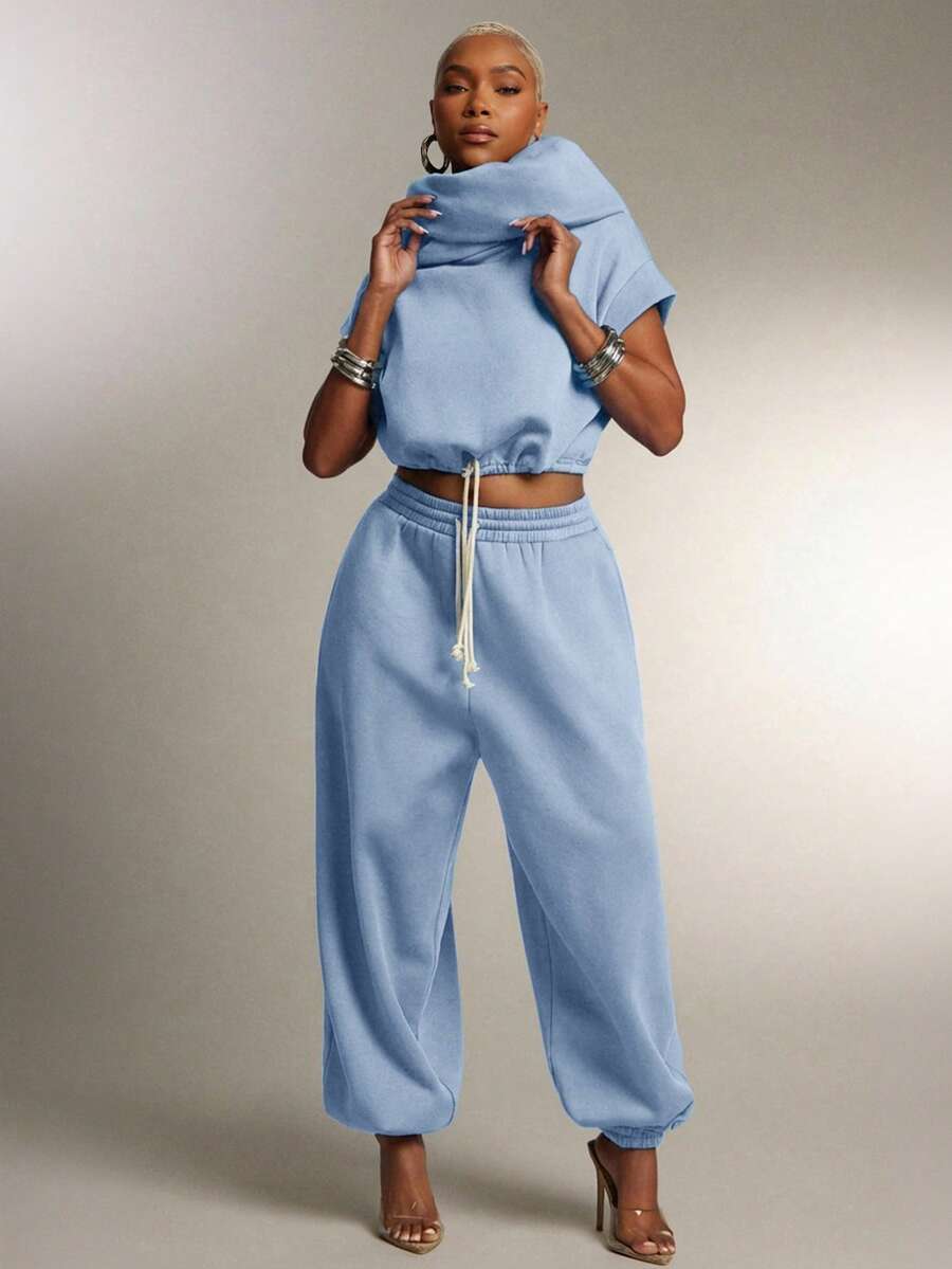 Denimoi Drop Crotch Baggy Sweatpants Fashionable Streetwear Cozy Bottoms Everyday Loungewear - Baby Blue - View 1