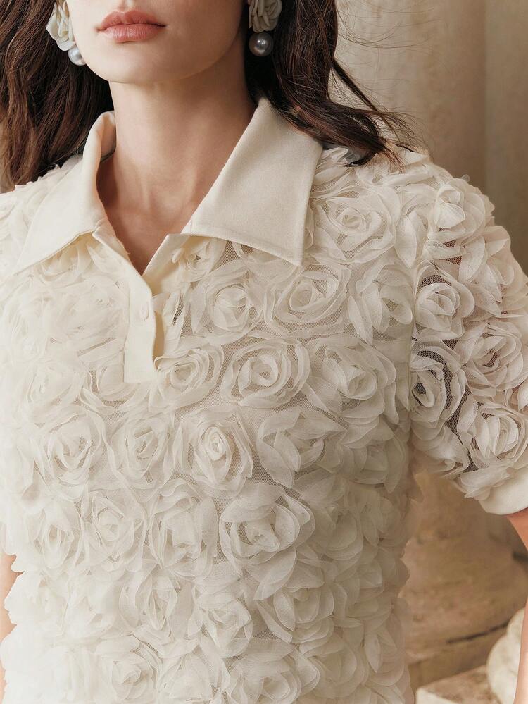 Elegant Floral 3D Polo Shirt For Women