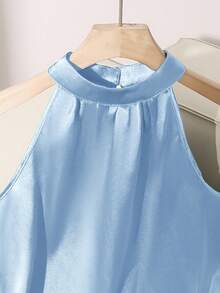 SHEIN Clasi 女士优雅纯色露背吊带衫，夏季 - 淺藍色 - 查看 4