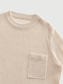 ROMWE MEN T-shirt basique col rond tricoté à manches courtes pour homme - Nude - Voir 3