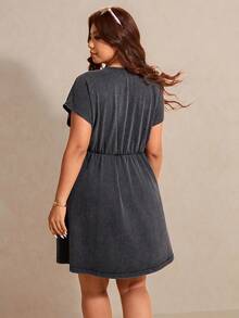 Elaquor Plus Size Women Casual Washed Short Sleeve Dress, Spring/Summer Casual Vacation Dress For Women, Summer Dresses - Black - View 2