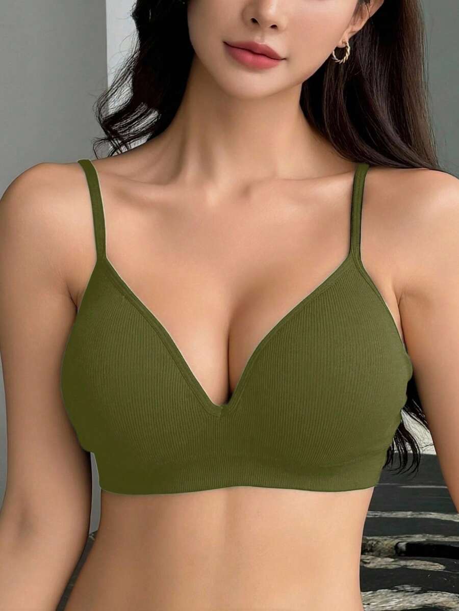 DAZY Áo ngực dệt kim liền mạch, không gọng, có đệm nhẹ, dây đeo điều chỉnh được, thích hợp mặc vào mùa xuân và mùa hè, nội y dành cho phụ nữ. - màu xanh lá - Xem 1