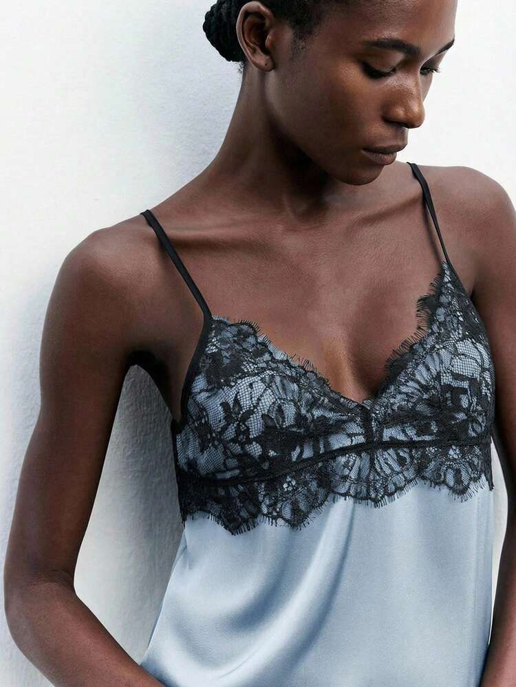 SHEIN Maija Women's Lace Collar Decor Camisole Top, Elegant Urban Commute Business Casual, Suitable For Christmas, New Year, Party, Office Wear