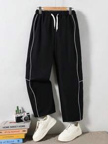 SHEIN Mirajuku Stylish Drawstring Loose Fit Straight Leg Casual Cargo Pants, Suitable For Teen Boy, Summer - Black - View 5