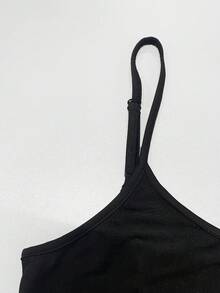 SHEIN PETITE 女士优雅性感黑色吊带无袖修身连体裤，春夏款 - 黑色 - 查看 5