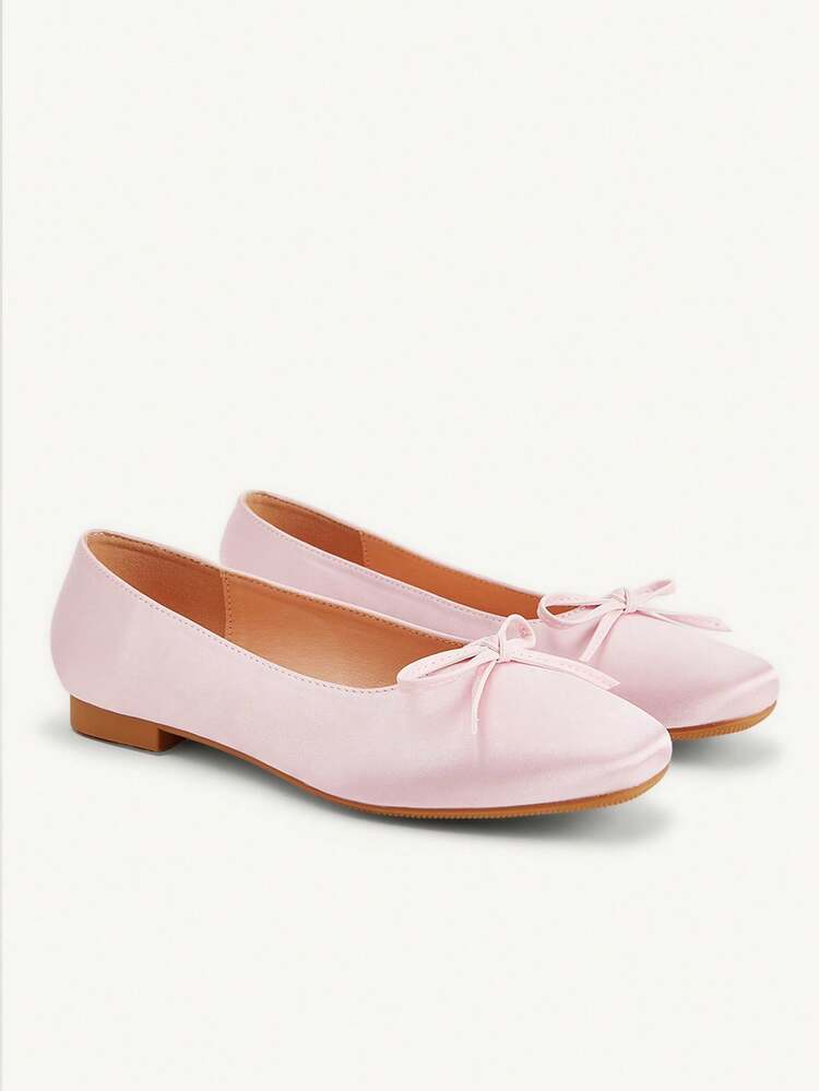 CUCCOO CHICEST Women Shoes Summer And Summer Comfortable And Easy To Wear Bow Square Toe Flat Heel Low Heel Fabric Splicing Solid Color Women's Flat Shoes Daily Commuter Dating Wedding Shoes Summer Shoes Bride Shoes