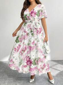 Modelyn 休闲复古碎花宽松大码连衣裙，适合秋冬季穿着 - 彩色 - 查看 4