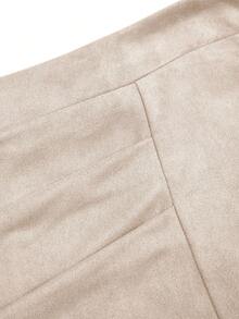 Sweetra Rok Suede Vintage Ukuran Besar, Rok A-Line dengan Pinggang Elastis dan Hem Asimetris, Musim Semi/Musim Gugur - Aprikot - View 6