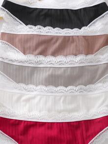 Lowkey Lull 5 piezas de bragas tipo tanga con textura de encaje para mujer, estilo casual y cómodo INS Y2K, otoño - Multicolor - Ver 8