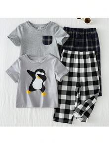 Loomiva 4er Set für Baby Jungen: Dekorierte Tasche, Rundhals Kurzarmoberteil und Hose mit Gummibund - Verschiedenfarbig - Übersicht 7