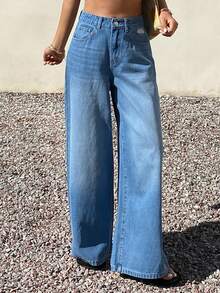 DAZY Women's Regular Mid-Rise Distressed Loose Straight Leg Jeans - Medium Wash - View 6