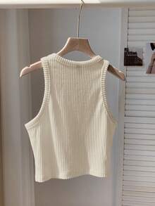 Comfortcana Women's Solid Color Ribbed Brushed Camisole, Suitable For Daily Wear - Apricot - View 3