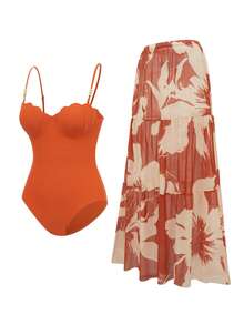 Swim Oasis Bộ đồ bơi hai dây màu cam phối họa tiết độc đáo dành cho nữ, thích hợp cho kỳ nghỉ biển. - trái cam - Xem 8
