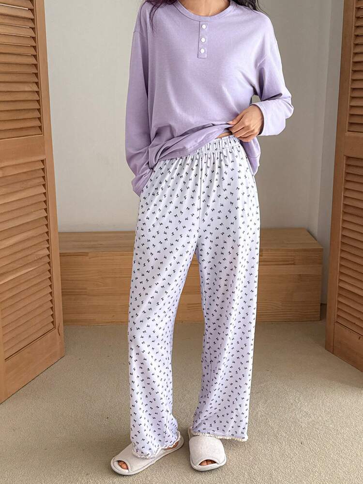 Spring Loose Floral Lace Patchwork Pajama Set For Women