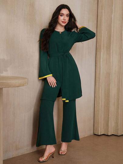 Graceveil Women's Contrast Trim Belted Long Sleeve Top And Flare Leg Pants Elegant 2 Pieces Set Women's Pant Suit Blouse And Pants Set Formal For Women Terno Outfit For Women Casual Latest Dress Style For Women Two Pieces For Ladies Ladies Pant Set Two Pieces Outfit For Women Women Outfits Sets Women's Pant Suit Zanzea Terno Pants And Blouse Terno Outfit For Women Casual Panlakad Yrack Suits For Ladies Ladies Suits Pants And Blouse Set Zebra Dress For Women Zoo Outfits Women