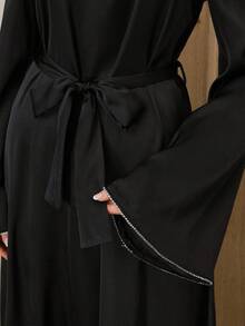 Graceveil 优雅纯色系带长连衣裙，适合日常穿着 - 黑色 - 查看 4