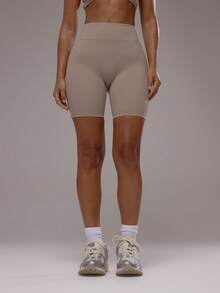Musera Sport 长款高腰口袋运动短裤，仅限运动套装，适合健身、健身房、普拉提、日常休闲穿着，烟晶色 - 棕色 - 查看 2