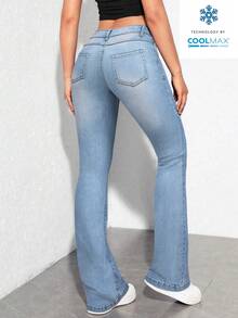 SHEIN Unity Quần jeans cạp thấp màu xanh nhạt, kiểu dáng thường ngày, đa năng, thích hợp mặc hàng ngày. - Rửa nhẹ - Xem 2