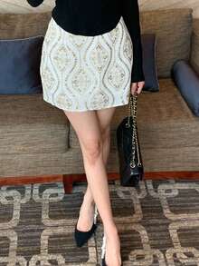 DAZY Chân váy ngắn dáng suông ôm sát, thanh lịch, chất liệu jacquard, thích hợp cho mùa hè, dành cho nữ. - Màu be - Xem 8