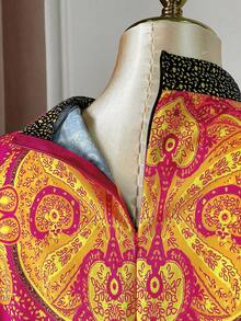 Rometta 大码女式优雅度假风印花高领喇叭袖修身连衣裙（忧郁气质）（周三美学） - 玫紅色 - 查看 4