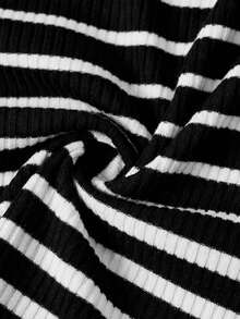 Modmama Maternity Solid Color + Striped Print Fitted Sleeveless Dress - Black - View 15
