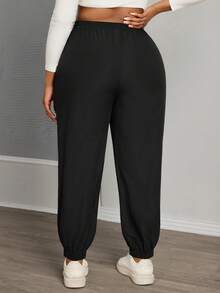 SHEIN Tall CURVE Quần jogger nữ cỡ lớn, màu trơn, cạp chun, kiểu dáng thường ngày. - màu đen - Xem 2