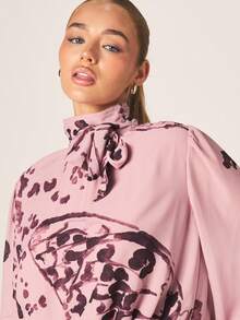 MISSGUIDED High Neck Tie Detail Chiffon Mini Dress With Butterfly Print And Smocked Waist For Spring Summer - Pink - View 5