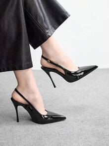 CUCCOO BIZCHIC Zapatos de tacón alto con decoración de tirante y lazo para mujer, color vino tinto, zapatos de primavera para vacaciones de primavera, Pascua y Navidad - PU negro - Ver 3