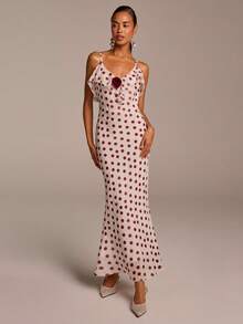 COSMINA Đầm đuôi cá chấm bi đỏ xếp tầng bằng chiffon dành cho nữ, kiểu dáng thanh lịch, thích hợp cho kỳ nghỉ, tiệc cưới, mùa xuân/hè. - Đỏ - Xem 4