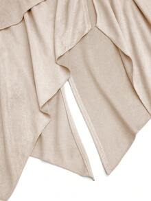Sweetra Rok Suede Vintage Ukuran Besar, Rok A-Line dengan Pinggang Elastis dan Hem Asimetris, Musim Semi/Musim Gugur - Aprikot - View 3